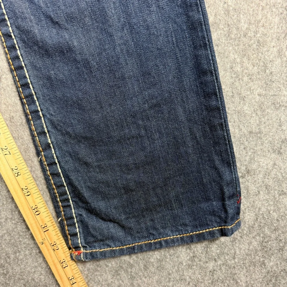 True Religion Mens 32x33 RICKY Flap Big T Straight Leg Jeans Dark‎ Wash USA Y2K